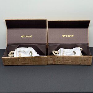 Costa Del Mar Brown Tan Flip Cork Sunglasses Case Set of 2 Pouch Sticker NOTE
